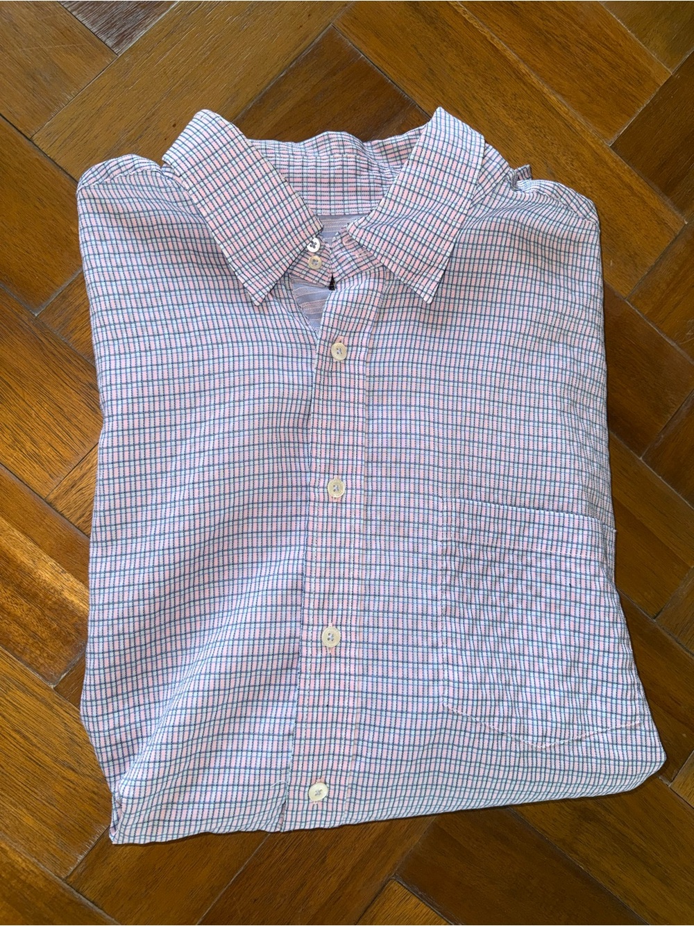 Bugatchi Men's Long Sleeve Pink & Blue Windowpane Button-Up Shirt XXL Stretch